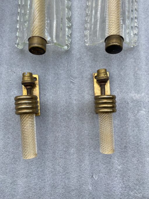 1950/70 Pair Of BAROVIER & TOSO Or Veronese Style Sconces For Arbus In Murano Crystal 46 x 14 cm - Image 3
