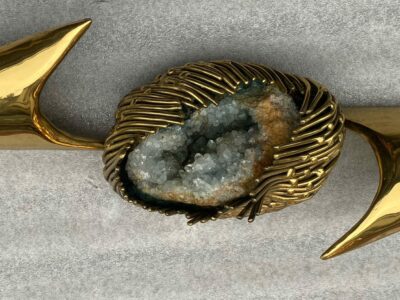 1970 'Geode And Gilt Bronze Wall Sculpture Signed Jacques Duval Brasseur