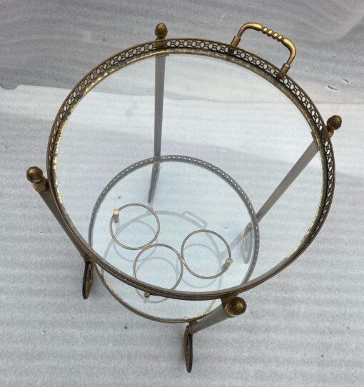 1950/70 Desserte Roulante Ronde Maison Bagués En  Bronze Doré