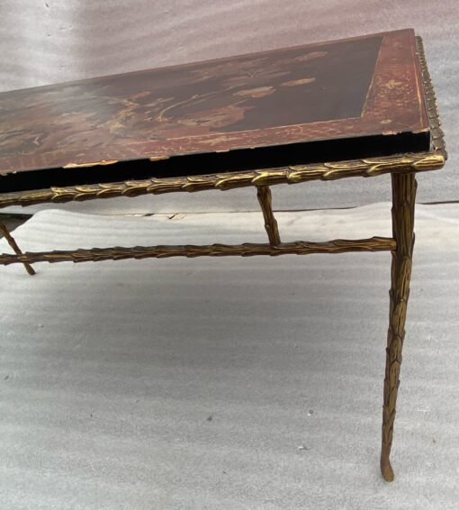 1970′ Table Basse Bronze Modèle Palmier Maison Baguès Ou Charles Laque De Chine 105 x 47 x H 42 cm – Image 2