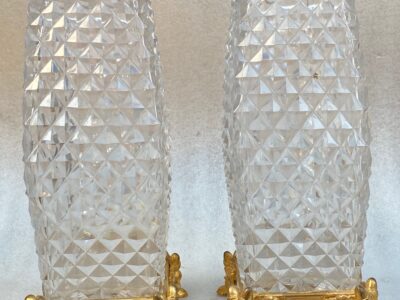1880 'Pair Of Baccarat Vases,L' Escalier De Cristal , Japanese Period Gilt Bronze Base Signed H 28 X 14 X 14 cm