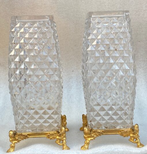 1880 'Pair Of Baccarat Vases,L' Escalier De Cristal , Japanese Period Gilt Bronze Base Signed H 28 X 14 X 14 cm