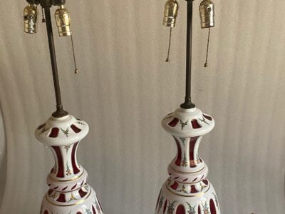 1970' Pair of Baccarat Overlay Lamps H 106 cm