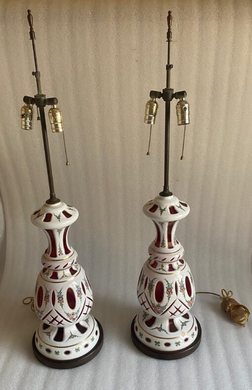 1970' Pair of Baccarat Overlay Lamps H 106 cm