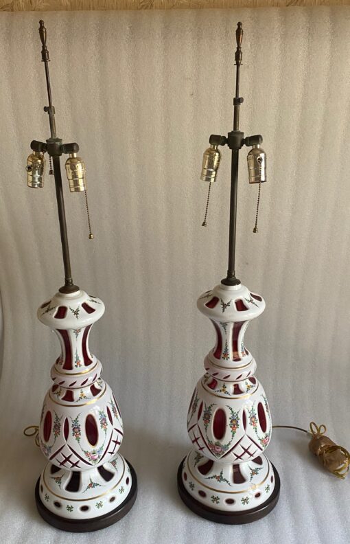1970' Pair of Baccarat Overlay Lamps H 106 cm - Image 11