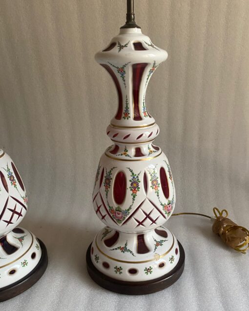 1970' Pair of Baccarat Overlay Lamps H 106 cm - Image 9