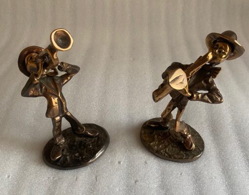 1970/80 Saxophonist And Trumpeter  In Bronze, Sculptures Signed LOHE