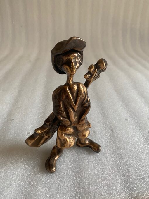 1970/80 Newsboy And Double Bass In Bronze, Sculpture Signed LOHE