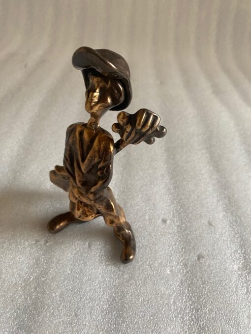 1970/80 Newsboy And Double Bass In Bronze, Sculpture Signed LOHE - Image 4