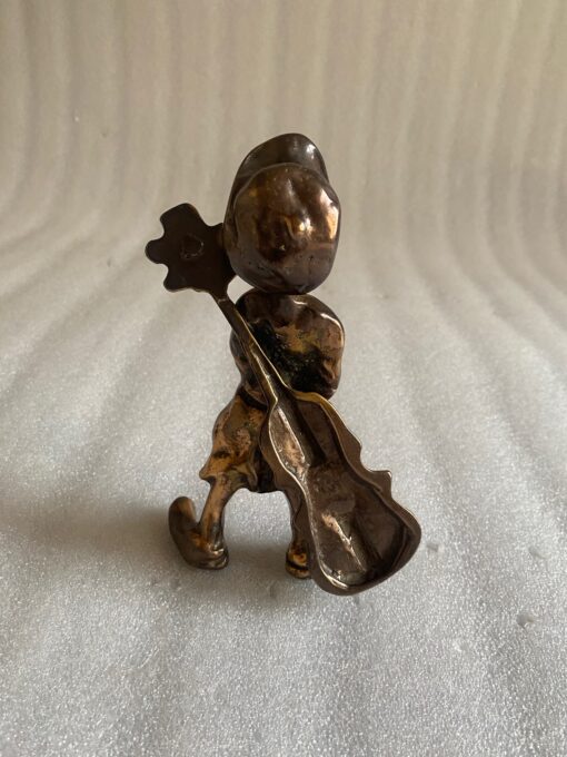 1970/80 Newsboy And Double Bass In Bronze, Sculpture Signed LOHE - Image 3