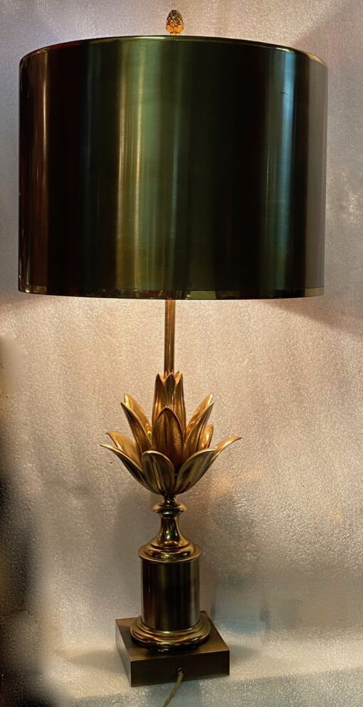 1970' Lampe En Bronze Signée Charles Modéle Fleur De Lotus