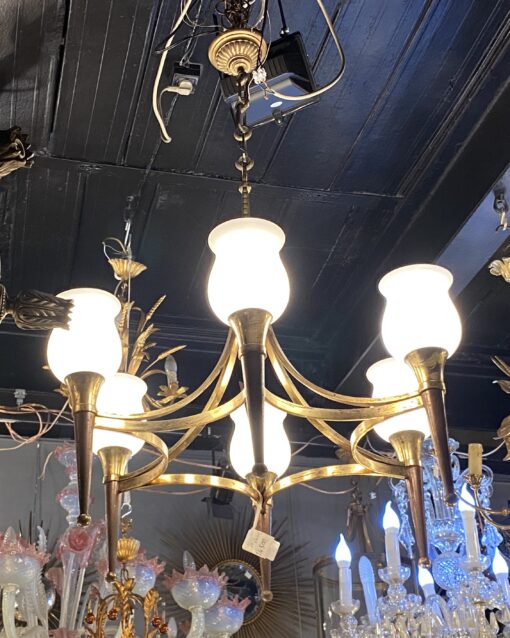 1920/50′ Pair Of Bronze And Brass Chandeliers With Arbus Style Arrow By Maison Jansen 6 Bulbs - Image 10