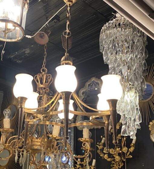 1920/50′ Pair Of Bronze And Brass Chandeliers With Arbus Style Arrow By Maison Jansen 6 Bulbs - Image 9