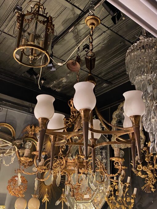 1920/50′ Pair Of Bronze And Brass Chandeliers With Arbus Style Arrow By Maison Jansen 6 Bulbs - Image 8