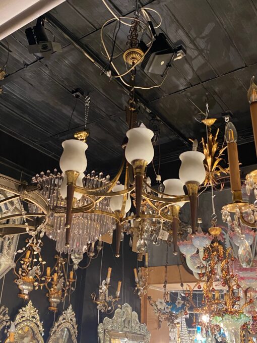 1920/50′ Pair Of Bronze And Brass Chandeliers With Arbus Style Arrow By Maison Jansen 6 Bulbs - Image 7