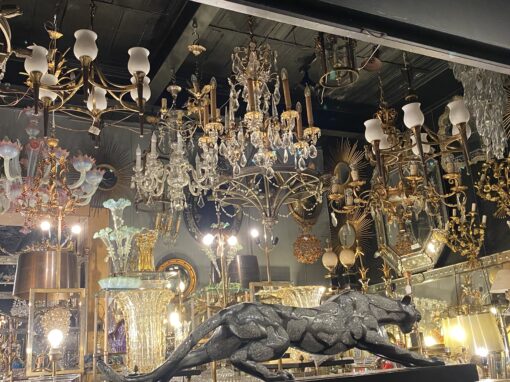 1920/50′ Pair Of Bronze And Brass Chandeliers With Arbus Style Arrow By Maison Jansen 6 Bulbs - Image 6
