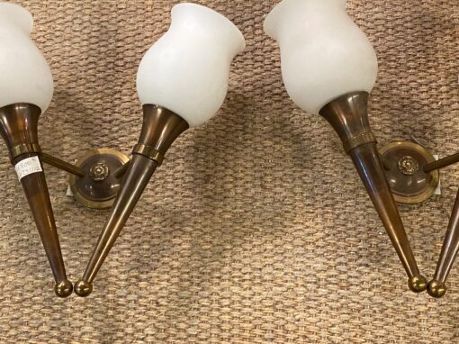 1920/50′ Pair Of Bronze And Brass Chandeliers With Arbus Style Arrow By Maison Jansen 6 Bulbs - Image 2