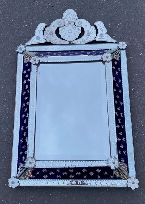 1950/60 ' Venitian Mirror N3 With Pediment – Blue Glass Adorned with Stars