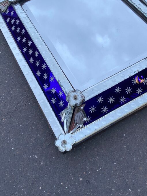 1950/60 ' Venitian Mirror N3 With Pediment – Blue Glass Adorned with Stars - Image 8