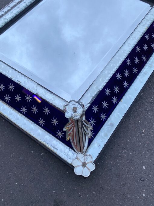 1950/60 ' Venitian Mirror N3 With Pediment – Blue Glass Adorned with Stars - Image 7