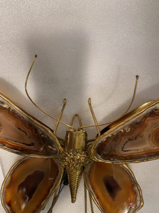 1970 Butterfly Wall Lamp in Bronze or Brass, Duval Brasseur Or Isabelle Faure, 4 Bulbs, Agate Wings: 33 X H 28 cm - Image 9