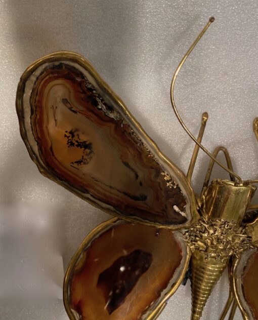 1970 Butterfly Wall Lamp in Bronze or Brass, Duval Brasseur Or Isabelle Faure, 4 Bulbs, Agate Wings: 33 X H 28 cm - Image 8