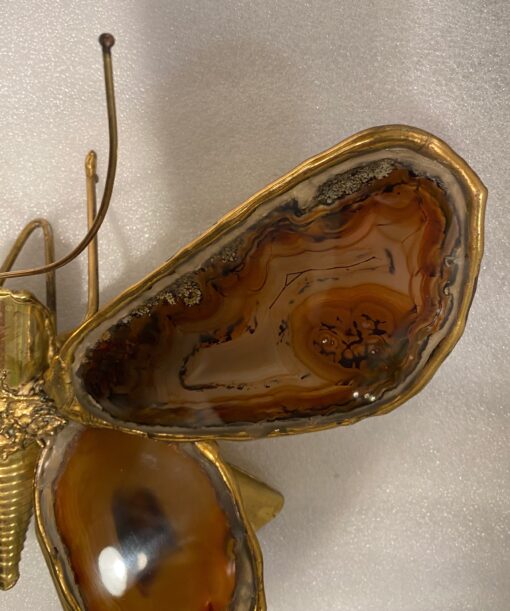 1970 Butterfly Wall Lamp in Bronze or Brass, Duval Brasseur Or Isabelle Faure, 4 Bulbs, Agate Wings: 33 X H 28 cm - Image 6