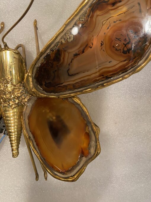 1970 Butterfly Wall Lamp in Bronze or Brass, Duval Brasseur Or Isabelle Faure, 4 Bulbs, Agate Wings: 33 X H 28 cm - Image 5