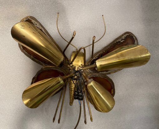 1970 Butterfly Wall Lamp in Bronze or Brass, Duval Brasseur Or Isabelle Faure, 4 Bulbs, Agate Wings: 33 X H 28 cm - Image 3