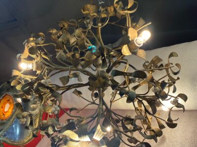 1900′ Art Nouveau Bronze Mistletoe Ball Chandelier with 6 Bulbs ∅ 50 cm H 60 cm