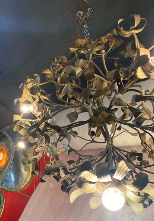 1900′ Lustre Boule de Gui en Bronze Art Nouveau à 6 Ampoules ∅ 50 cm H 60 cm – Image 18