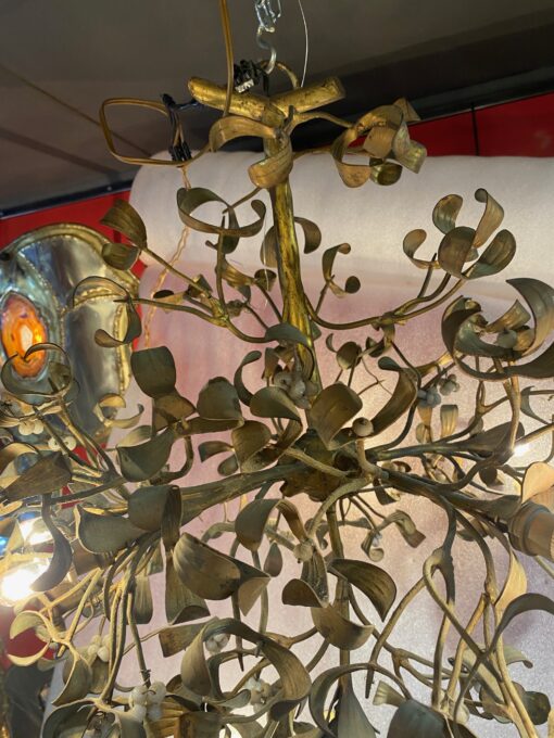 1900′ Lustre Boule de Gui en Bronze Art Nouveau à 6 Ampoules ∅ 50 cm H 60 cm – Image 14