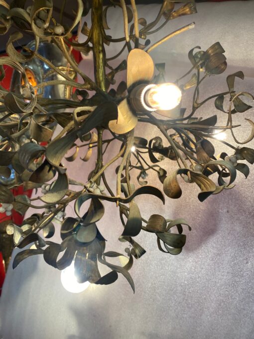 1900′ Lustre Boule de Gui en Bronze Art Nouveau à 6 Ampoules ∅ 50 cm H 60 cm – Image 12