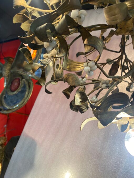 1900′ Lustre Boule de Gui en Bronze Art Nouveau à 6 Ampoules ∅ 50 cm H 60 cm – Image 9