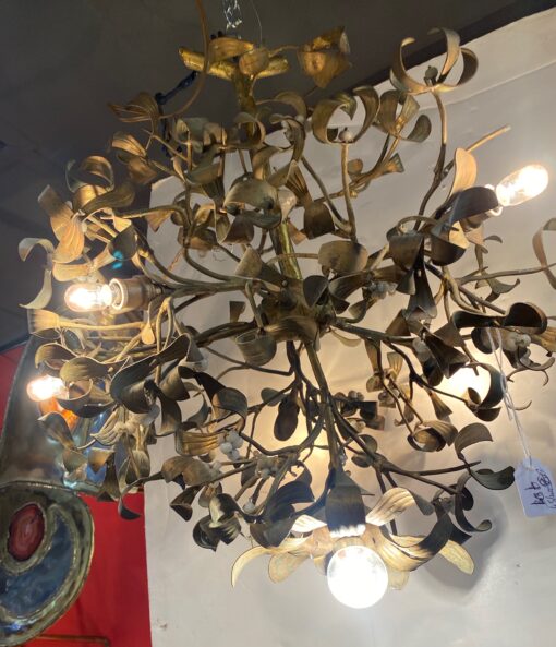 1900′ Lustre Boule de Gui en Bronze Art Nouveau à 6 Ampoules ∅ 50 cm H 60 cm – Image 5