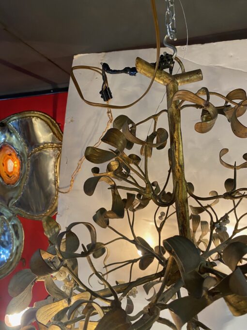 1900′ Lustre Boule de Gui en Bronze Art Nouveau à 6 Ampoules ∅ 50 cm H 60 cm – Image 2