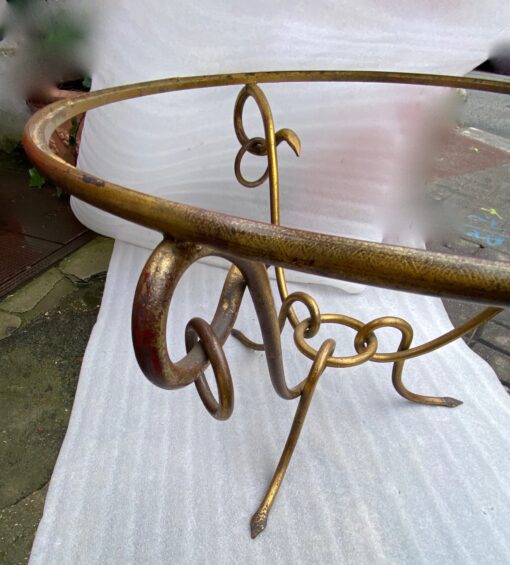 1940′ Table Basse En Fer Battu Doré Avec Entrelacs René Drouet Ø 90 H 53 cm Ou  René Prou Pour Maison Franck Anvers – Image 12