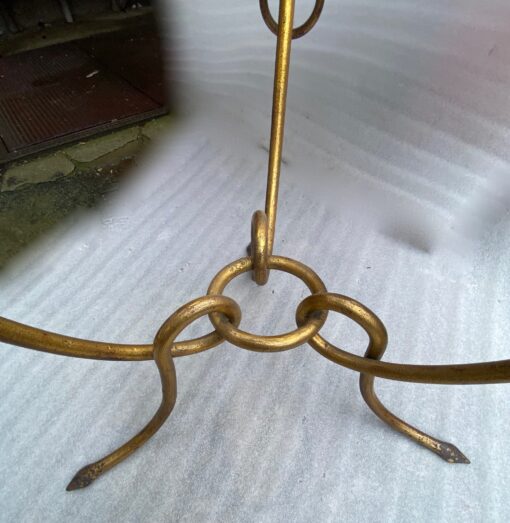 1940′ Table Basse En Fer Battu Doré Avec Entrelacs René Drouet Ø 90 H 53 cm Ou  René Prou Pour Maison Franck Anvers – Image 11