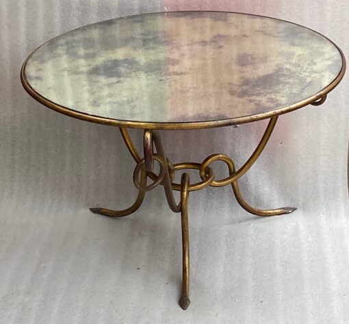 1940′ Table Basse En Fer Battu Doré Avec Entrelacs René Drouet Ø 90 H 53 cm Ou  René Prou Pour Maison Franck Anvers – Image 7