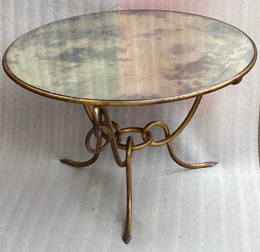1940′ Table Basse En Fer Battu Doré Avec Entrelacs René Drouet Ø 90 H 53 cm Ou  René Prou Pour Maison Franck Anvers