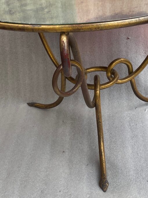 1940′ Table Basse En Fer Battu Doré Avec Entrelacs René Drouet Ø 90 H 53 cm Ou  René Prou Pour Maison Franck Anvers – Image 6