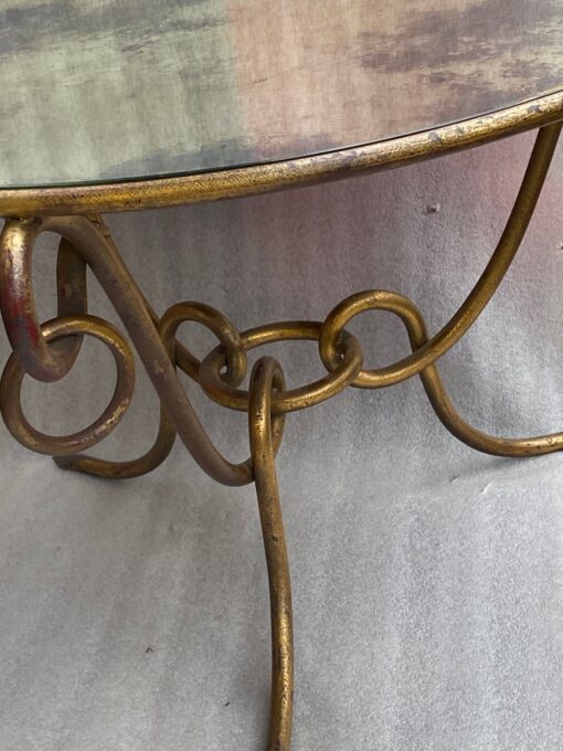 1940′ Table Basse En Fer Battu Doré Avec Entrelacs René Drouet Ø 90 H 53 cm Ou  René Prou Pour Maison Franck Anvers – Image 5