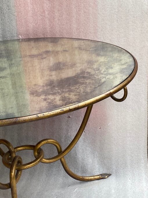 1940′ Table Basse En Fer Battu Doré Avec Entrelacs René Drouet Ø 90 H 53 cm Ou  René Prou Pour Maison Franck Anvers – Image 3
