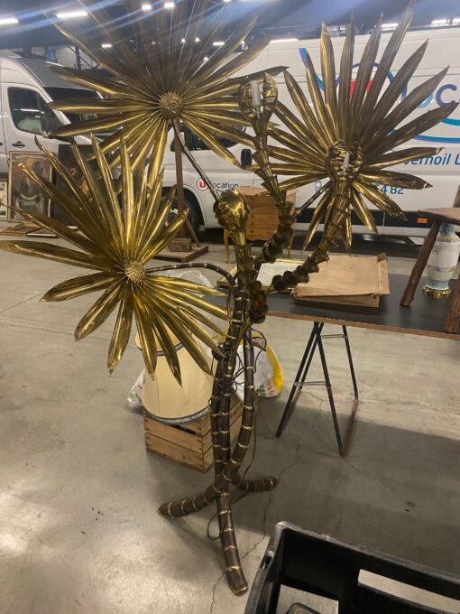 1970′ Yuka Palm Floor Lamp in Brass And Patinated Iron Maison Jansen 3 Heads Brutalist Style H 200 cm - Image 18