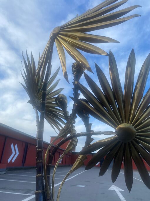 1970′ Yuka Palm Floor Lamp in Brass And Patinated Iron Maison Jansen 3 Heads Brutalist Style H 200 cm - Image 12