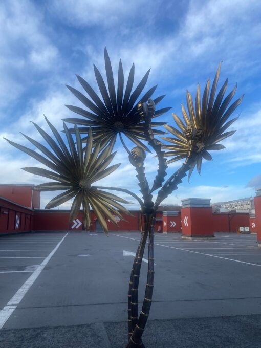 1970′ Yuka Palm Floor Lamp in Brass And Patinated Iron Maison Jansen 3 Heads Brutalist Style H 200 cm - Image 11