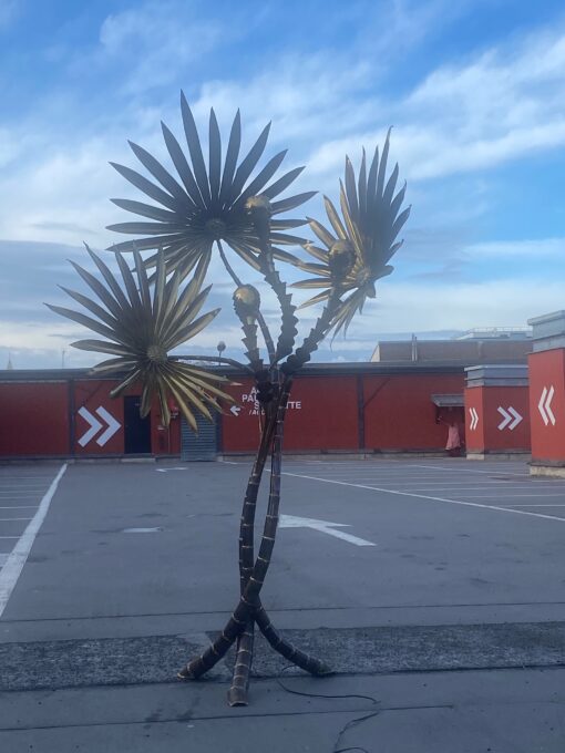 1970′ Yuka Palm Floor Lamp in Brass And Patinated Iron Maison Jansen 3 Heads Brutalist Style H 200 cm - Image 9