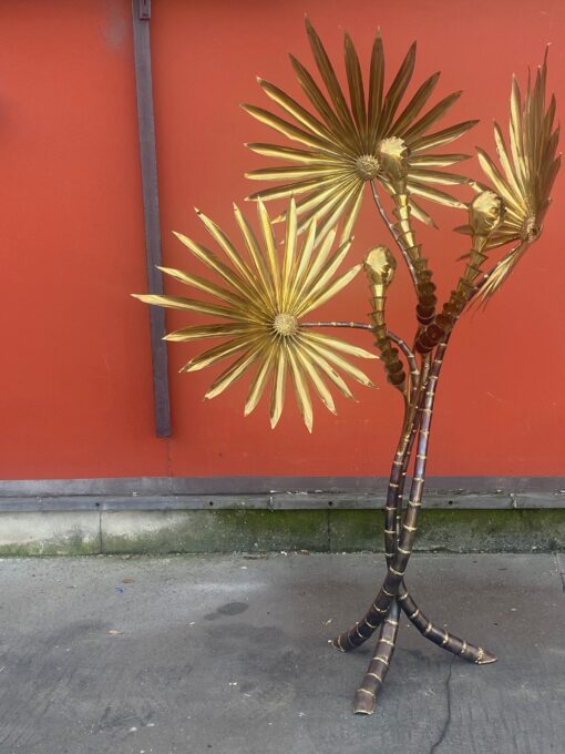 1970′ Yuka Palm Floor Lamp in Brass And Patinated Iron Maison Jansen 3 Heads Brutalist Style H 200 cm - Image 8