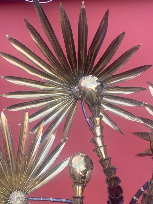 1970′ Yuka Palm Floor Lamp in Brass And Patinated Iron Maison Jansen 3 Heads Brutalist Style H 200 cm - Image 5