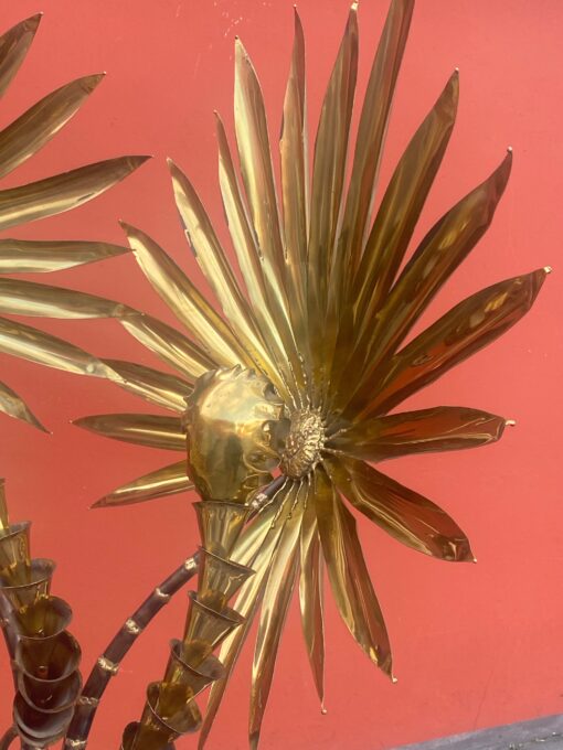 1970′ Yuka Palm Floor Lamp in Brass And Patinated Iron Maison Jansen 3 Heads Brutalist Style H 200 cm - Image 4